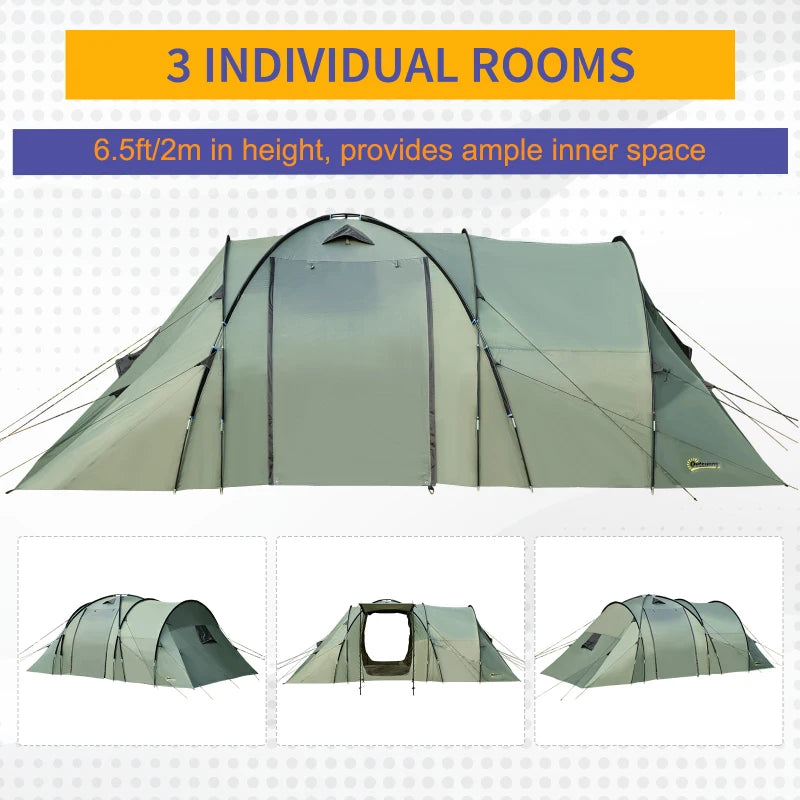 5-Person Two-Bedroom Tunnel Camping Tent in Green with Rainfly and Carry Bag