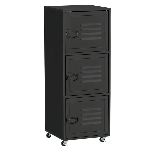 Black 3-Tier Rolling Metal Storage Cabinet with Wheels