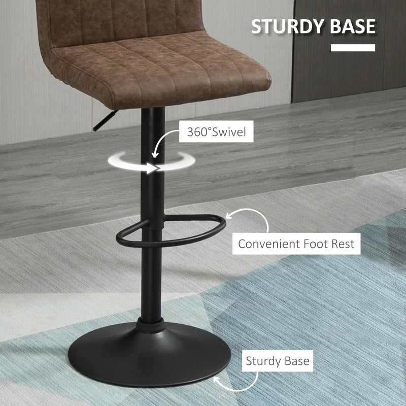 Brown Swivel Barstools Set of 2, Adjustable Counter Chairs with Footrest, PU Leather