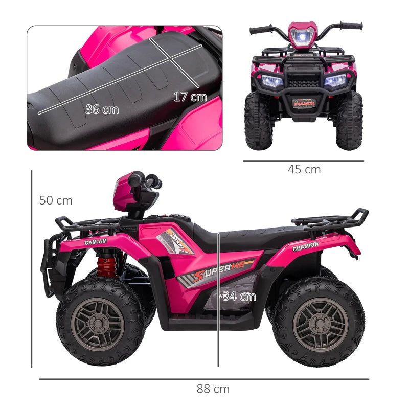 Kids Pink 12V Ride-On Quad Bike with Music and LED Headlights