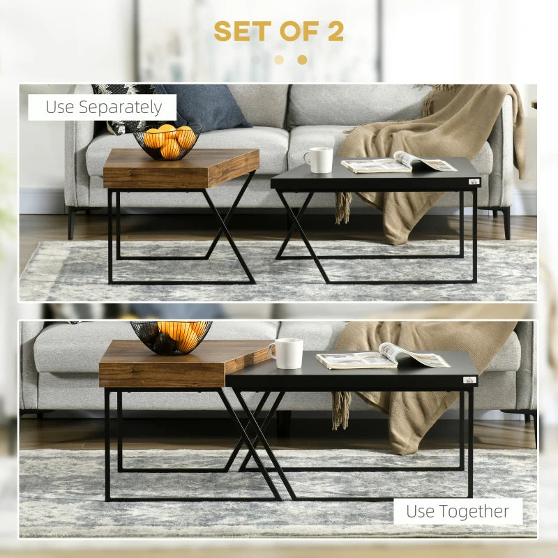 Rustic Brown Industrial Nesting Coffee Table Set