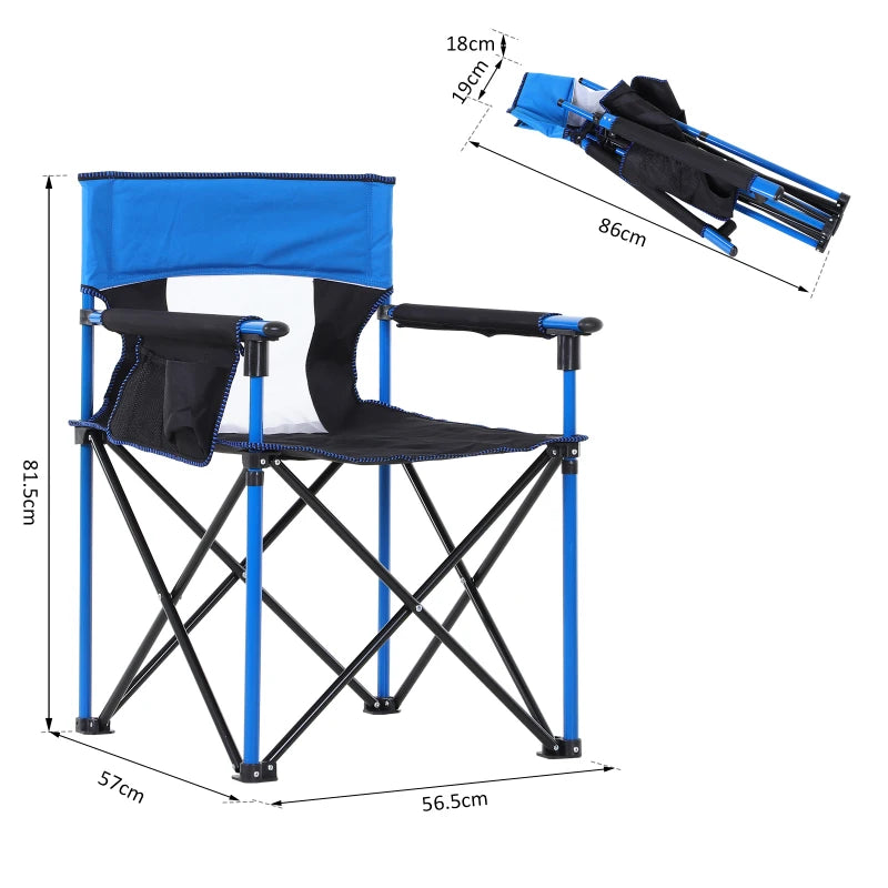 Blue Folding Camping Chair with Cup Holder and Phone Pocket