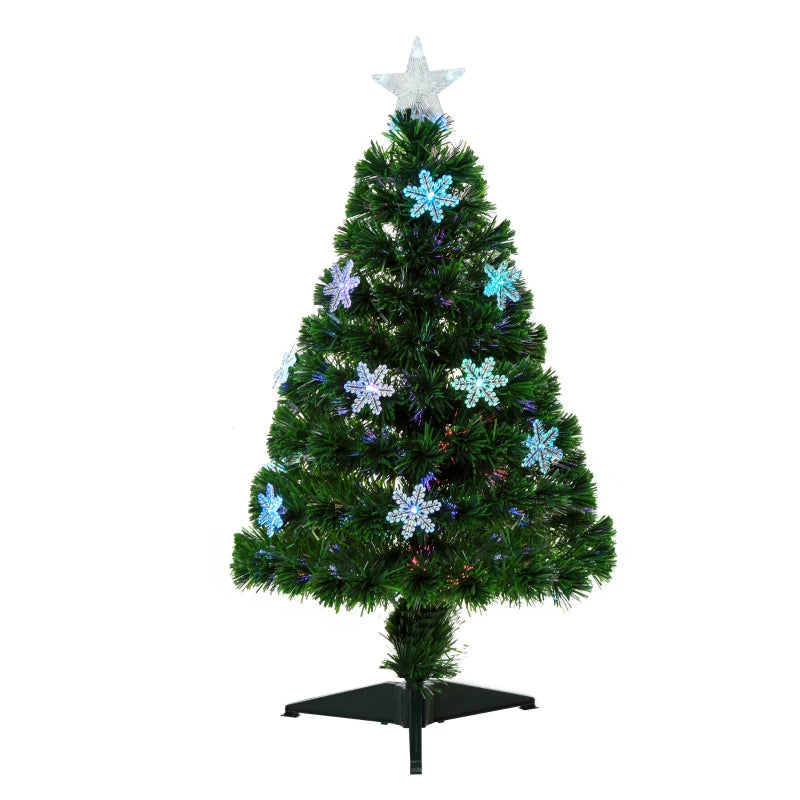 Green Fibre Optic Christmas Tree with Colourful LED Lights and Snowflake Ornaments