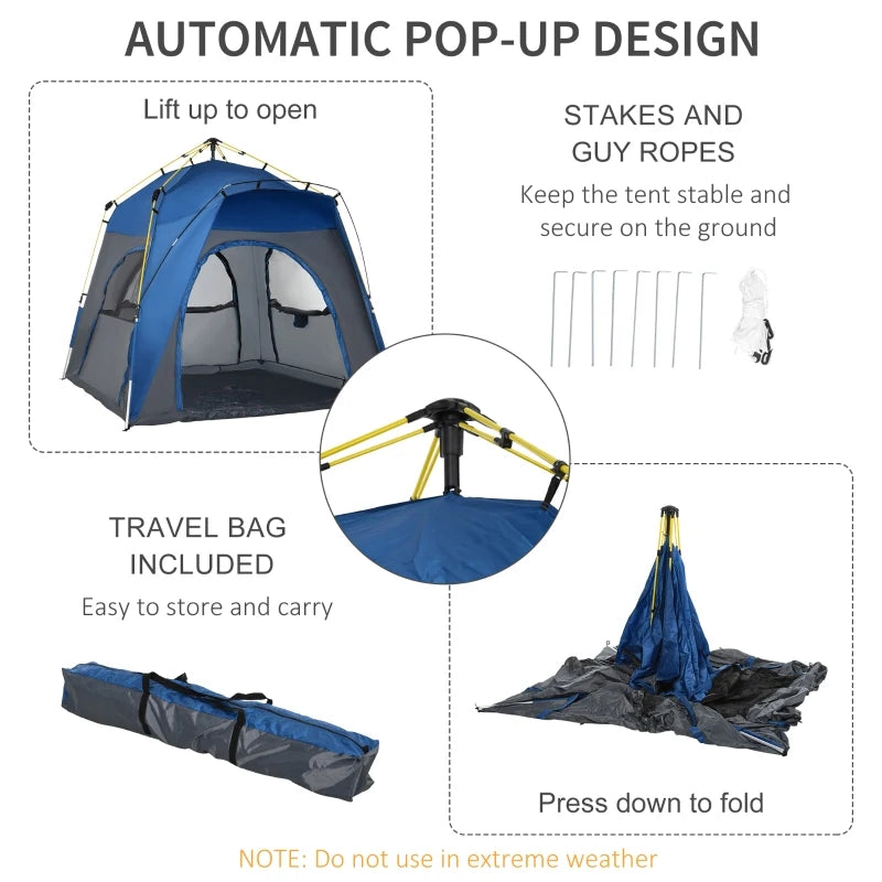 Grey 4-Person Automatic Pop-Up Camping Tent