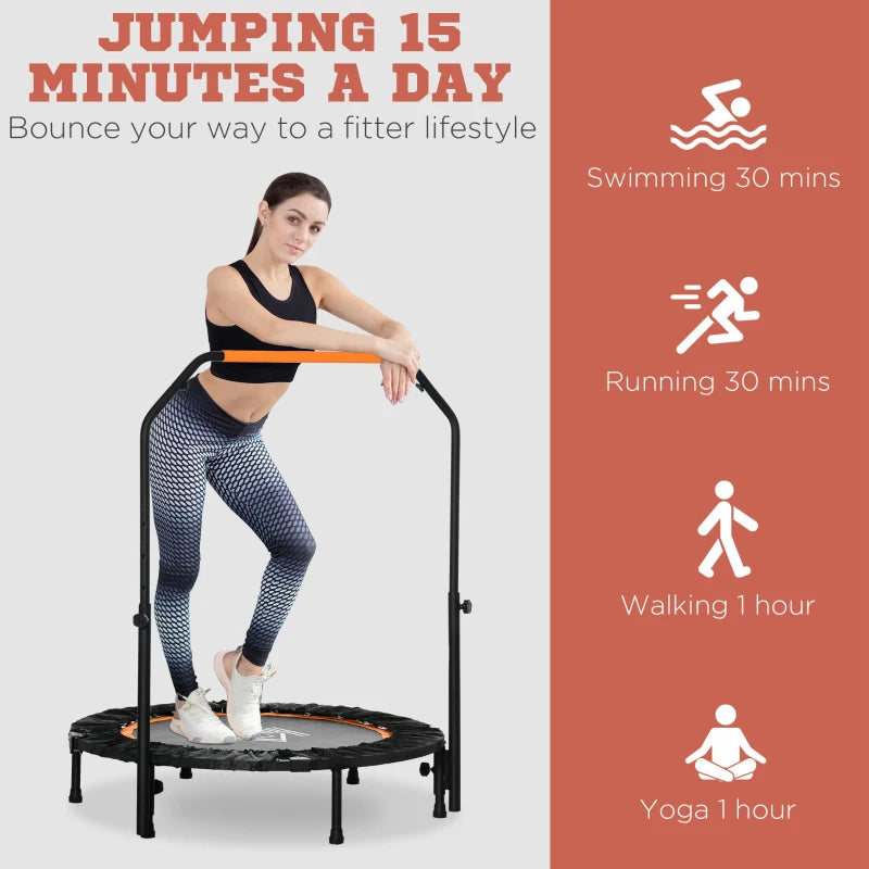 Black 40" Foldable Mini Fitness Trampoline with Adjustable Handle