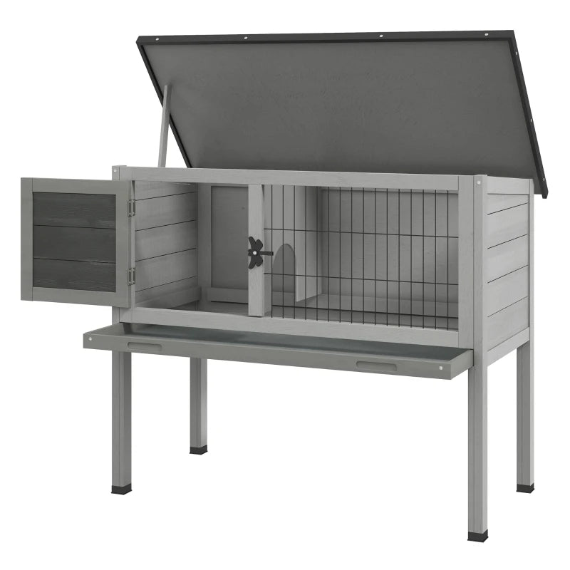 Grey Wooden Rabbit Hutch with Openable Roof - Indoor Outdoor Cage, 84 x 43 x 70 cm