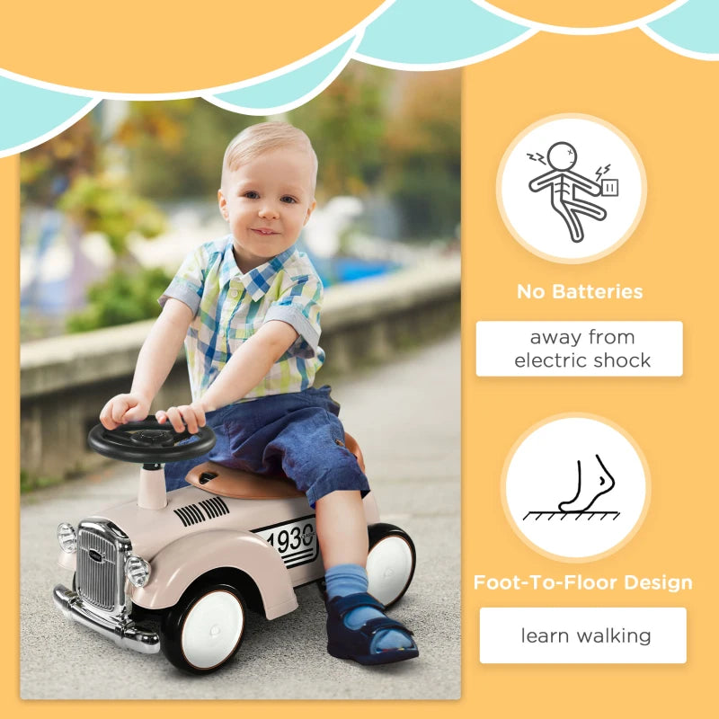 Cream Toddler Ride-On Slider with Storage & Horn, 12-36 Months