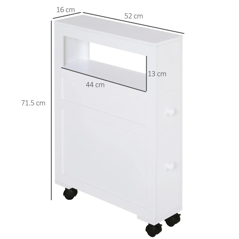 White Slim Bathroom Storage Cart with 2 Drawers & Wheels