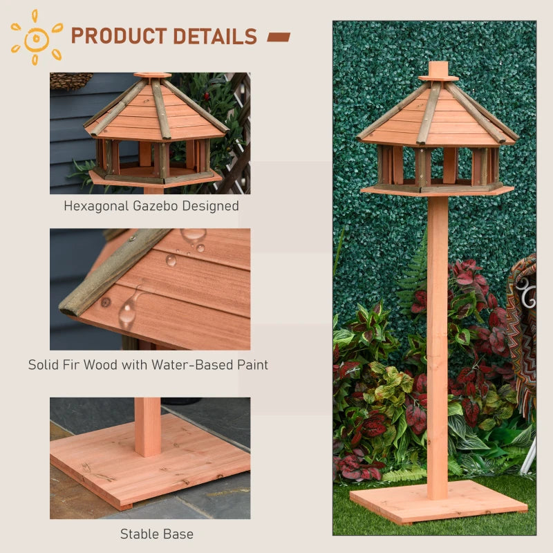 Brown Wooden Bird Feeder Table with Roof 130cm - Outdoor Bird House Stand