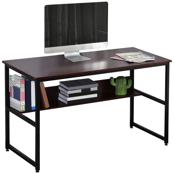 Brown Computer Desk with Storage Shelf, 120 x 60cm, Metal Frame