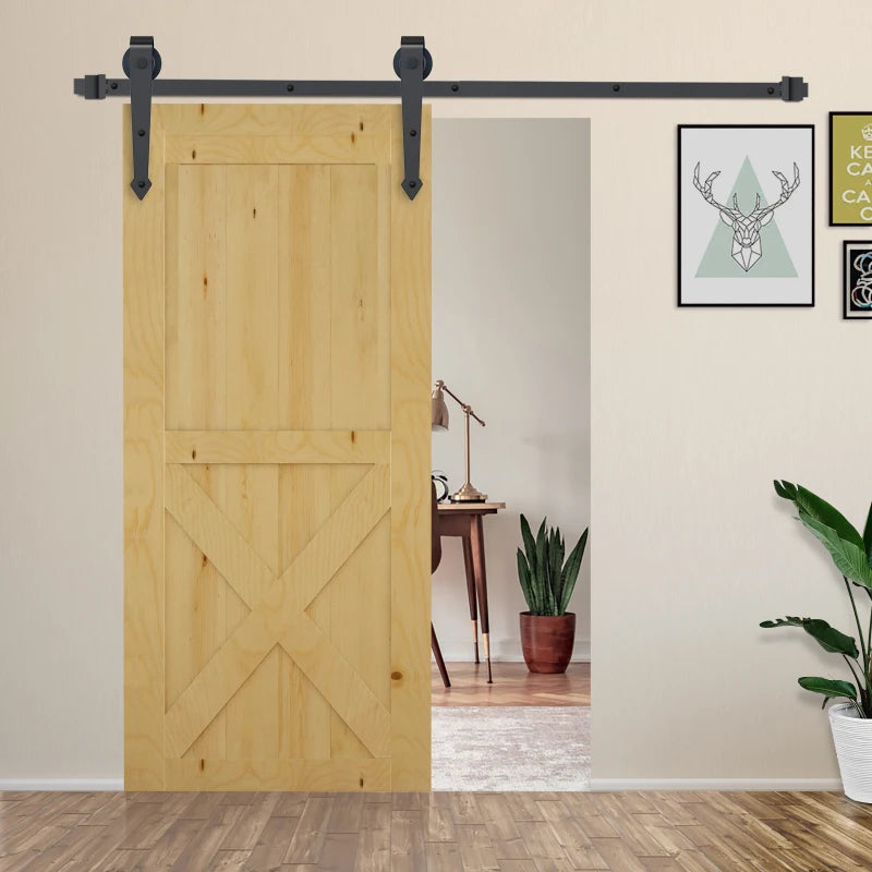 6ft Sliding Wood Barn Door Kit - Stainless Steel - Natural Wood