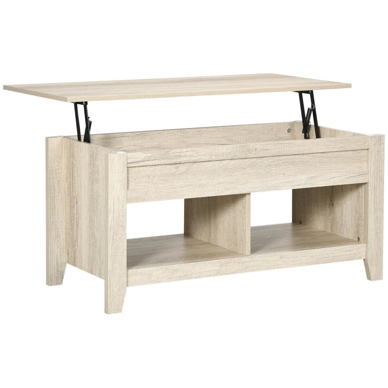 Oak Lift Top Coffee Table with Hidden Storage - Living Room Center Table