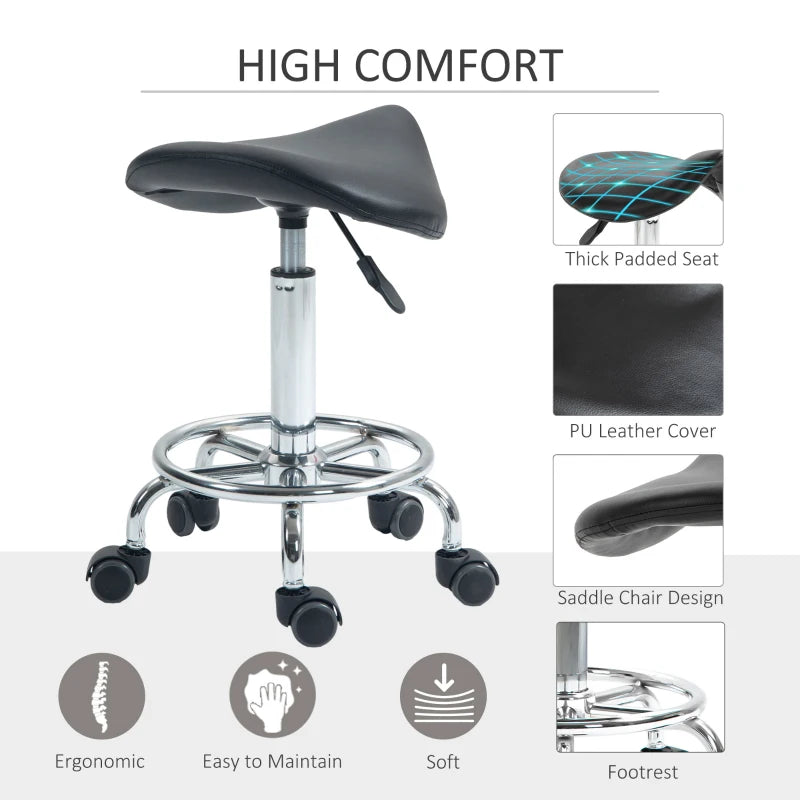 Black Salon Saddle Stool for Massage, Spa, Clinic, Beauty, Hairdressing, Tattoo