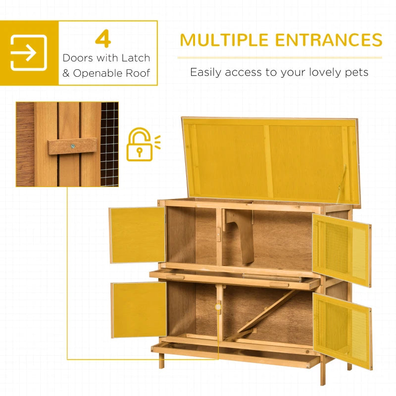 Brown 2-Tier Rabbit Hutch with Removable Trays - Ideal for 1-2 Rabbits