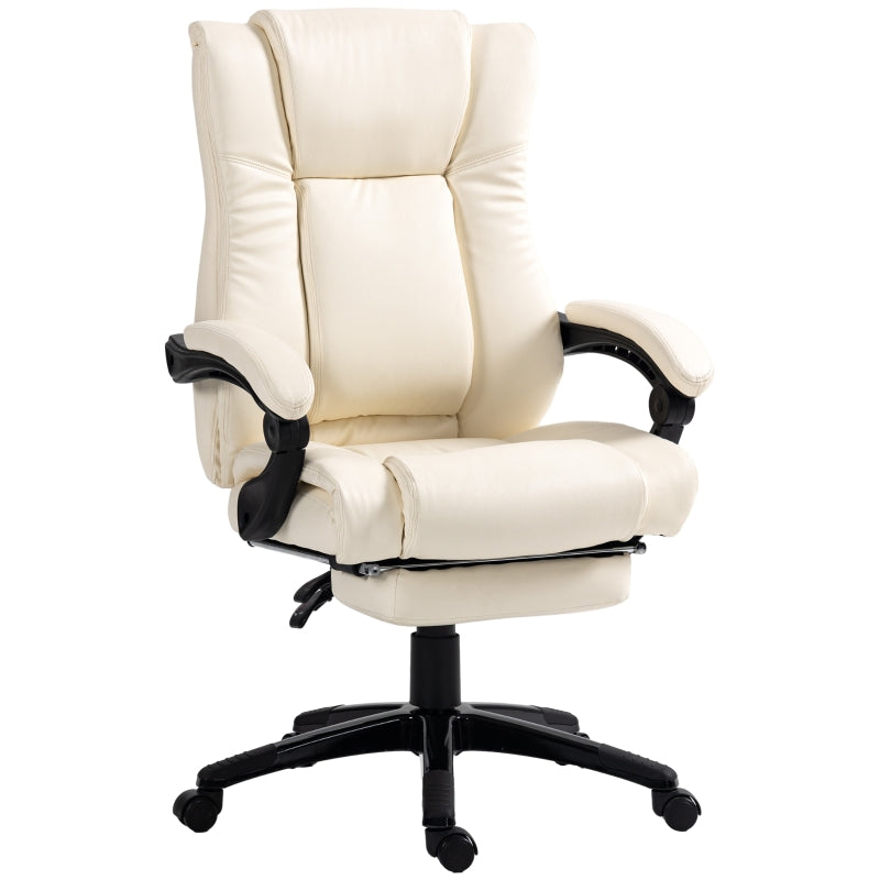 Swivel Office Chair with Footrest, Wheels, Adjustable Height - Cream White