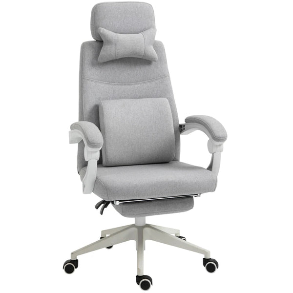 Grey Ergonomic High Back Office Chair with Reclining Backrest and Footrest