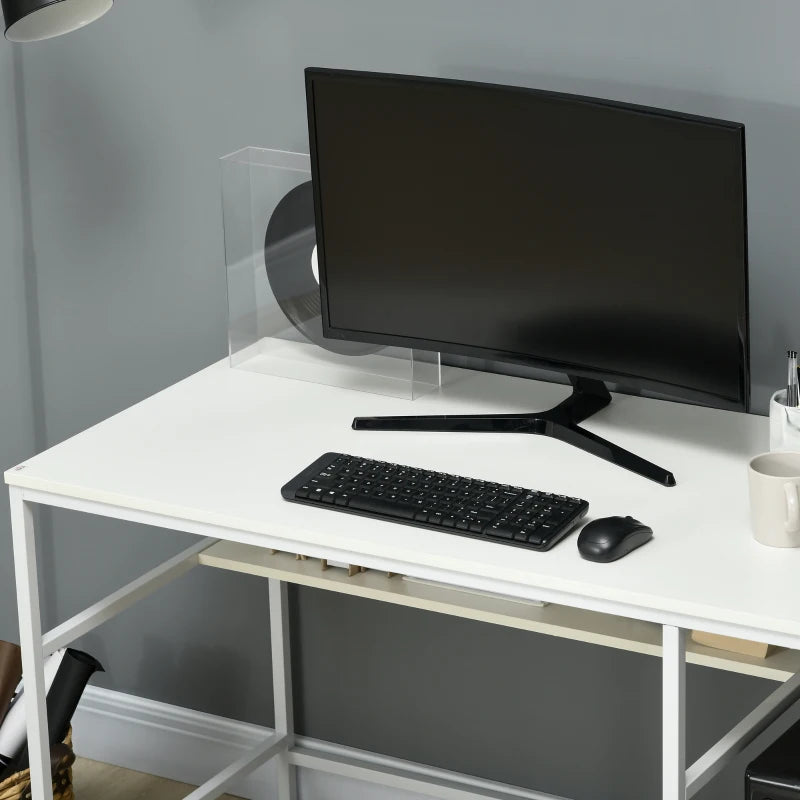 White Home Office Desk with Storage, 120 x 60cm, 2 Shelves, Steel Frame