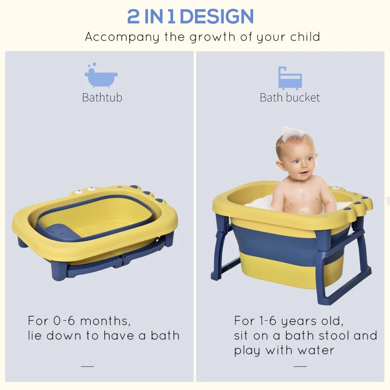 Yellow Collapsible Baby Bathtub with Stool Seat - 0-6 Years