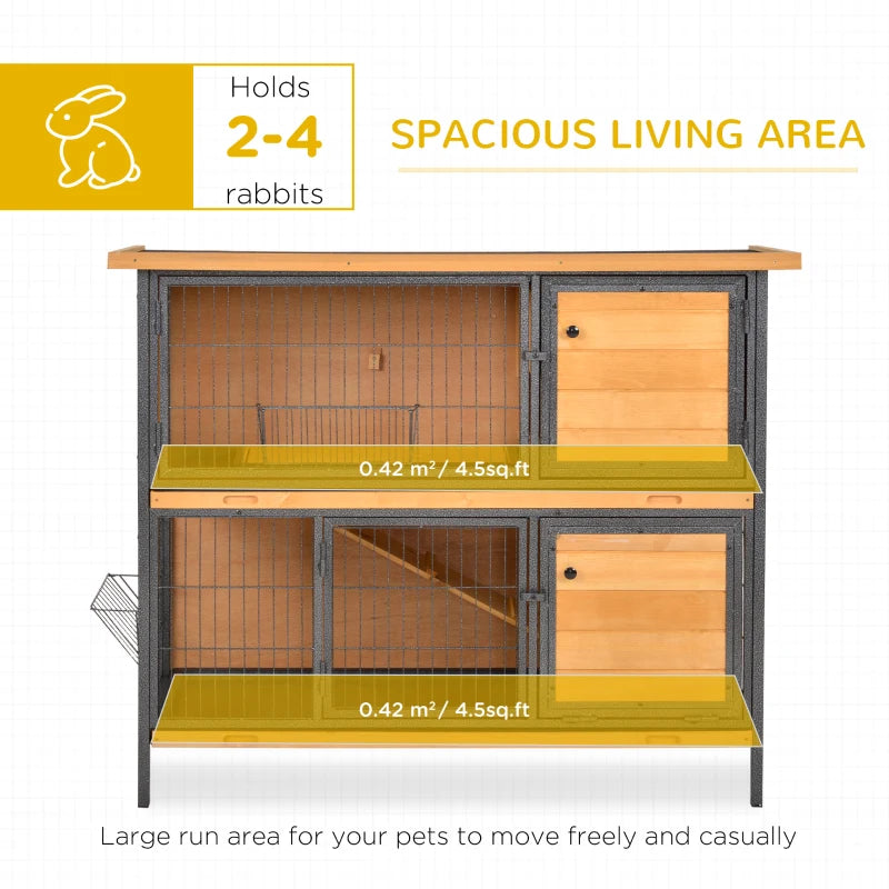 Metal Frame Rabbit Hutch with No-Leak Tray, Light Yellow, 122x50x101cm