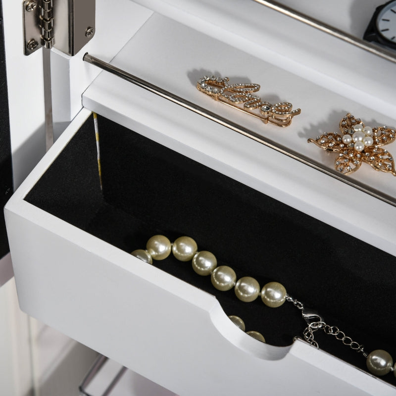 White Wall-Mounted Jewellery Cabinet with Lights and Brush Holder