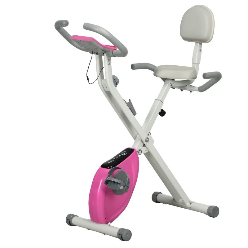 White Folding Magnetic Exercise Bike with Backrest and Tablet Holder