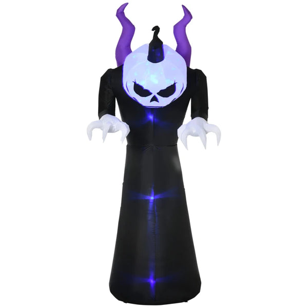 7ft Inflatable Halloween Ghost with Horns, LED Flame Effect - Outdoor Decor