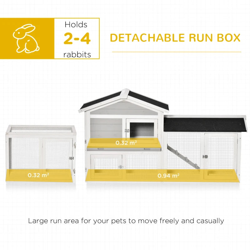 Large Grey 2-Tier Rabbit Hutch with Run for 2-4 Rabbits