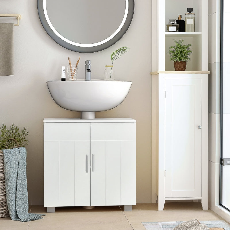 White Under Sink Storage Cabinet with Double Doors