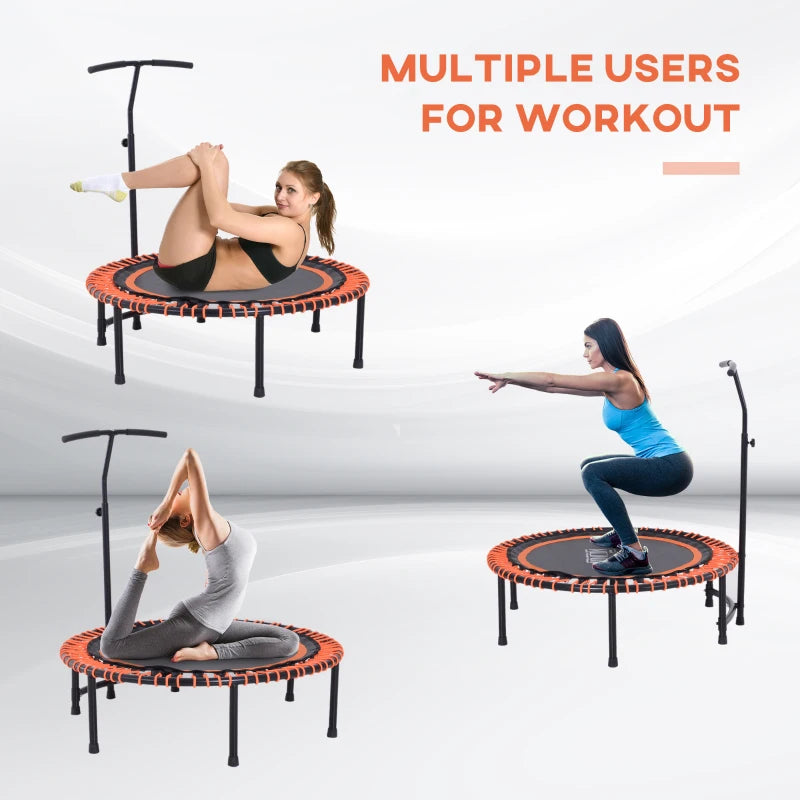 Mini Round Steel Frame Trampoline with Adjustable Handle - Black/Orange