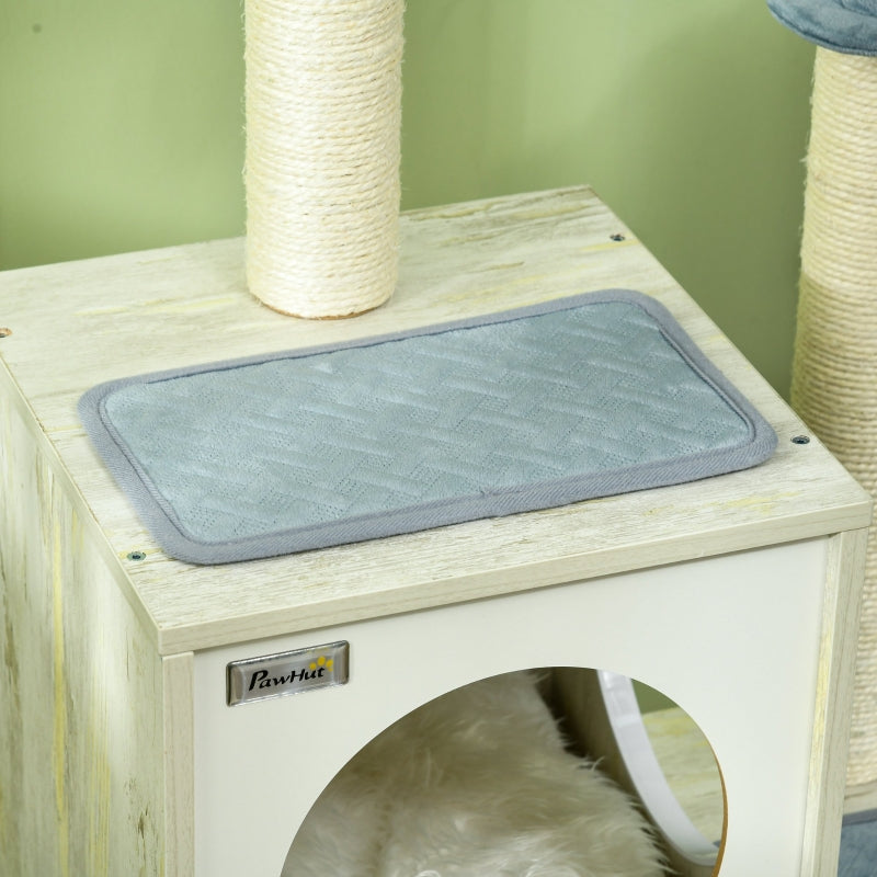 Modern Grey Cat Tree with Scratching Posts and Hammock