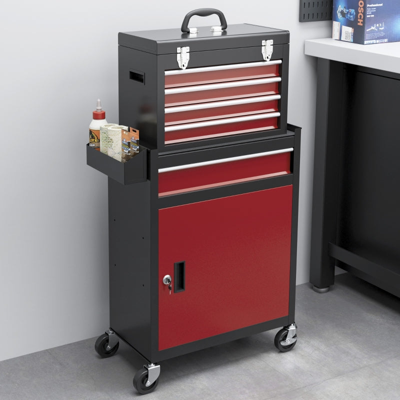 Black/Red Two-Part Tool Chest on Wheels