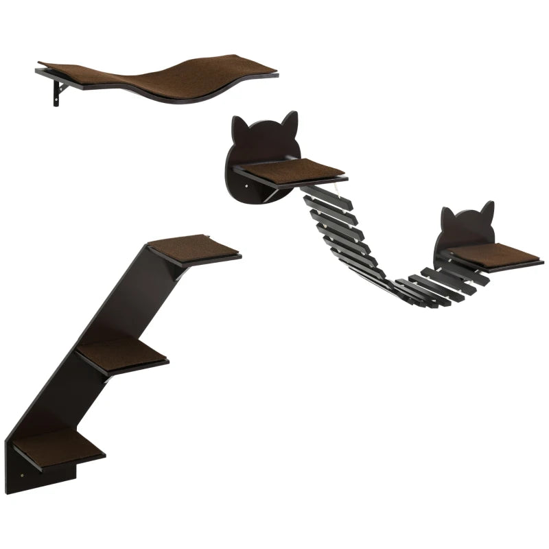 Cat Climbing Wall Shelves Set, Coffee Brown