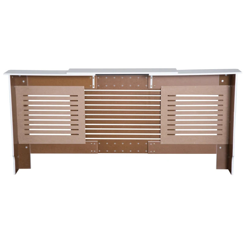 White Extendable Radiator Cover Cabinet Shelving Slatted Design 139-208.5L x 20.5W x 82.5H cm