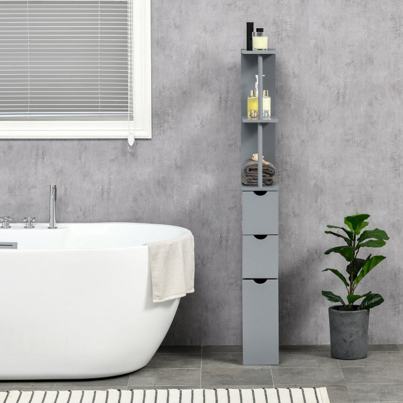 Grey Tall Bathroom Storage Cabinet with Shelves and Drawers