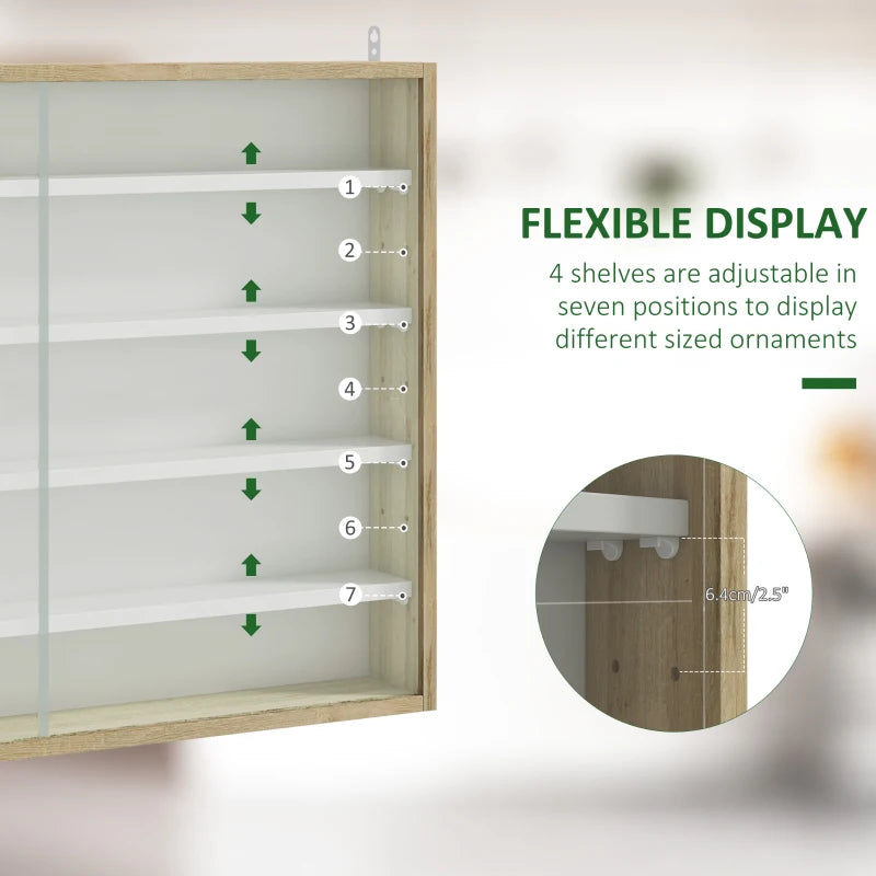 5-Tier Glass Door Wall Display Shelf - Natural, 60x80cm