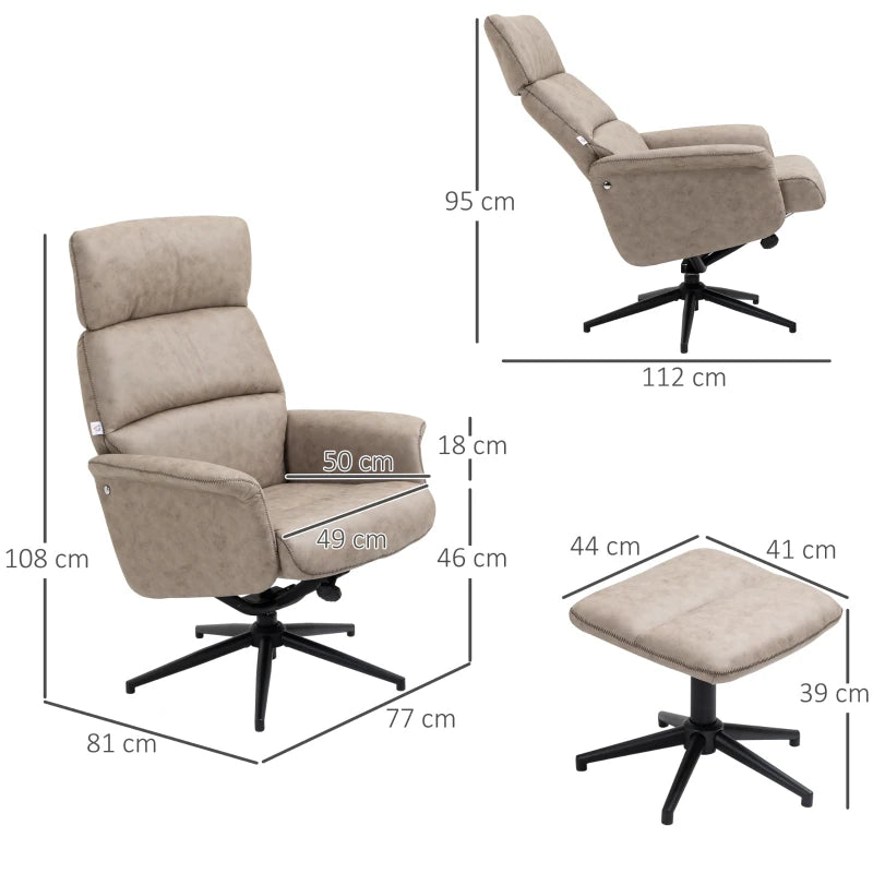 Khaki Swivel Recliner Chair with Ottoman and Headrest