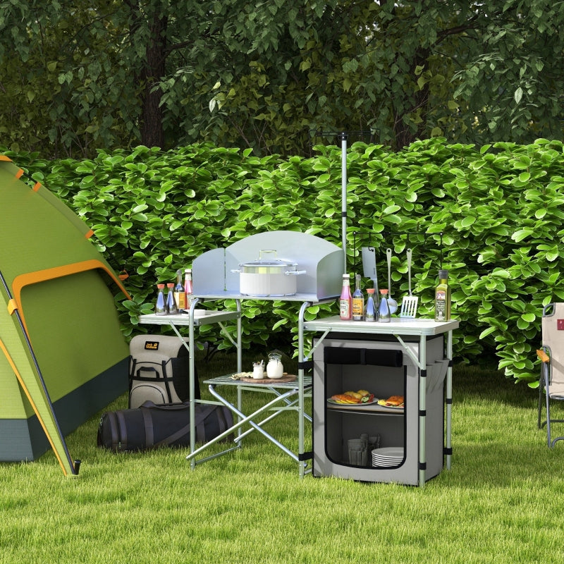 Portable Folding Camping Kitchen with Wind Shield - Blue