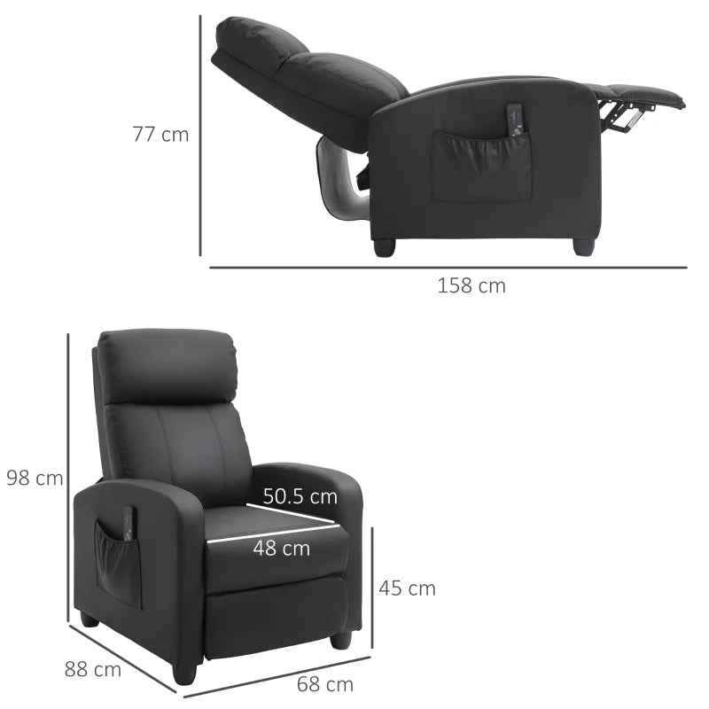 Black Massage Recliner Armchair with Adjustable Leg Rest