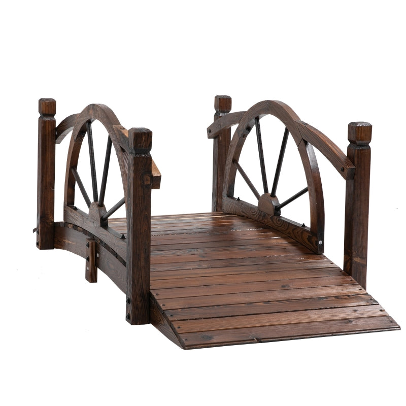 Wooden Garden Bridge - 1.5M Decorative Arc Footbridge - Stained Wood