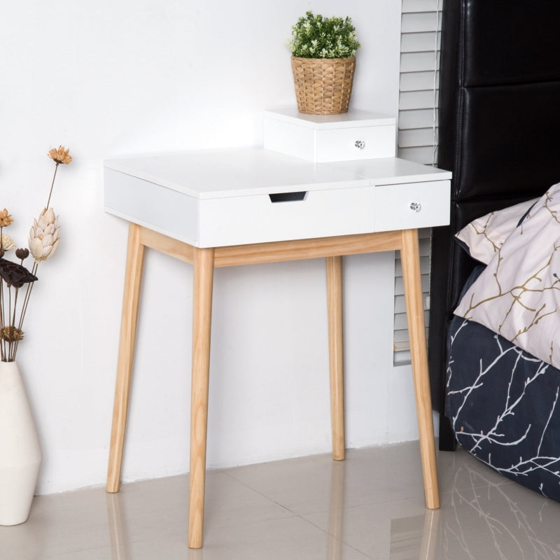 White Flip-Up Mirror Dressing Table Desk with 2 Drawers