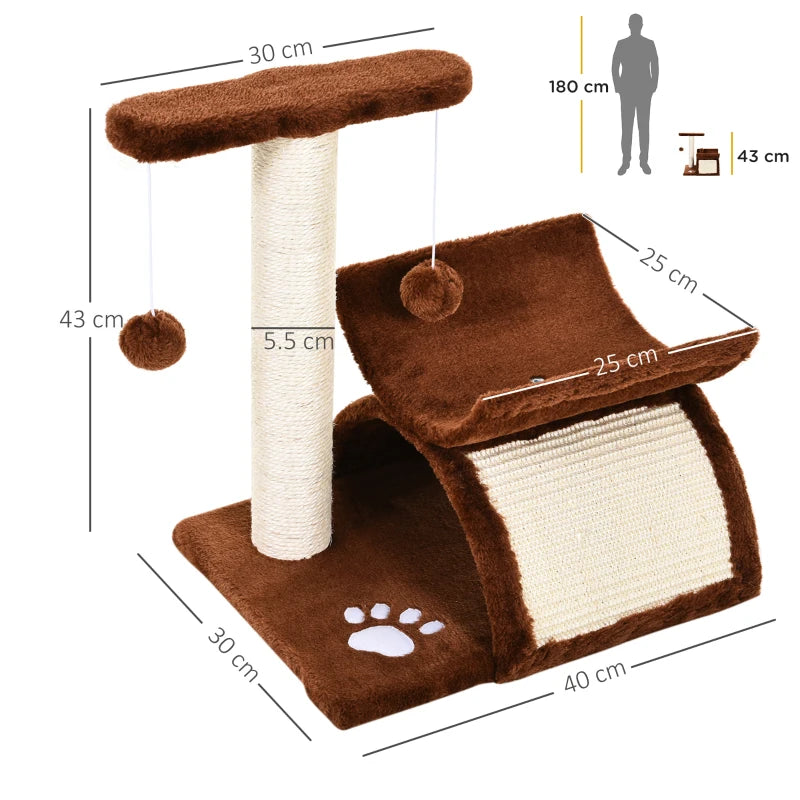 Brown Cat Tree with Rotating Top Bar, Scratching Post, Tunnel & Balls