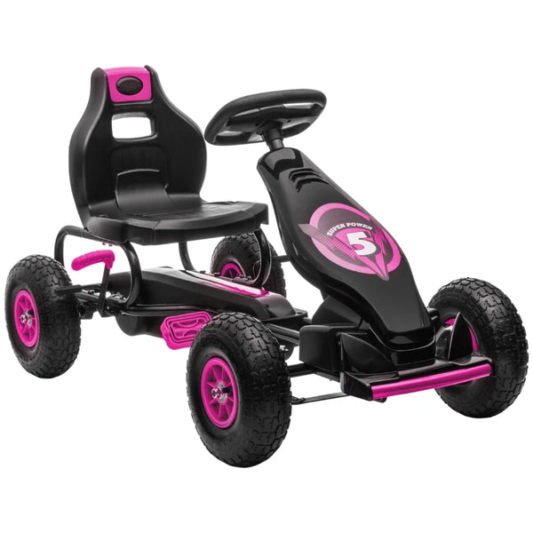 Kids Pink Pedal Go Kart with Adjustable Seat and Inflatable Tyres