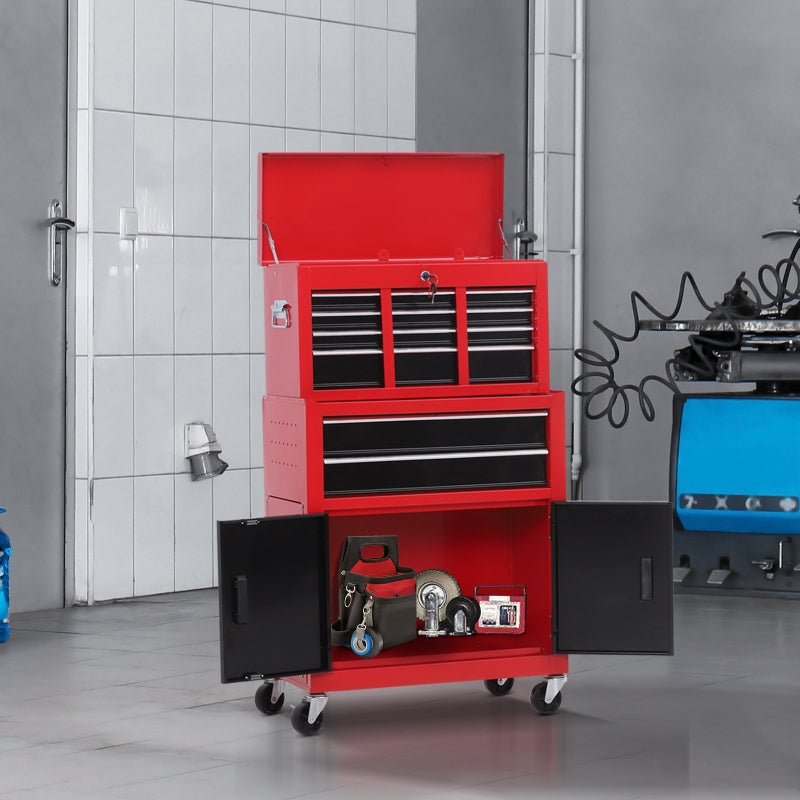 Red Metal Tool Cabinet with 6 Drawers and Pegboard, 61.6 x 33 x 108cm