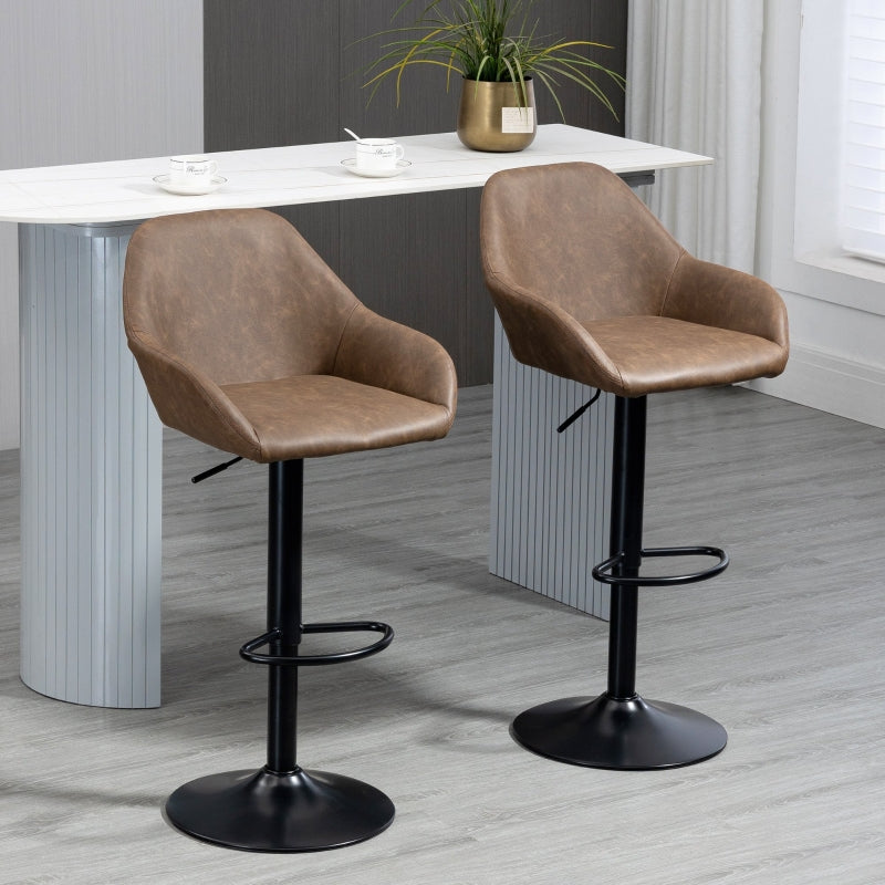 Dark Brown Swivel Bar Stools Set of 2, Adjustable with Footrest and Backrest