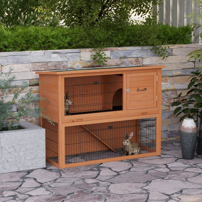 Orange Antiseptic Wood Rabbit Hutch with Run - 92cm