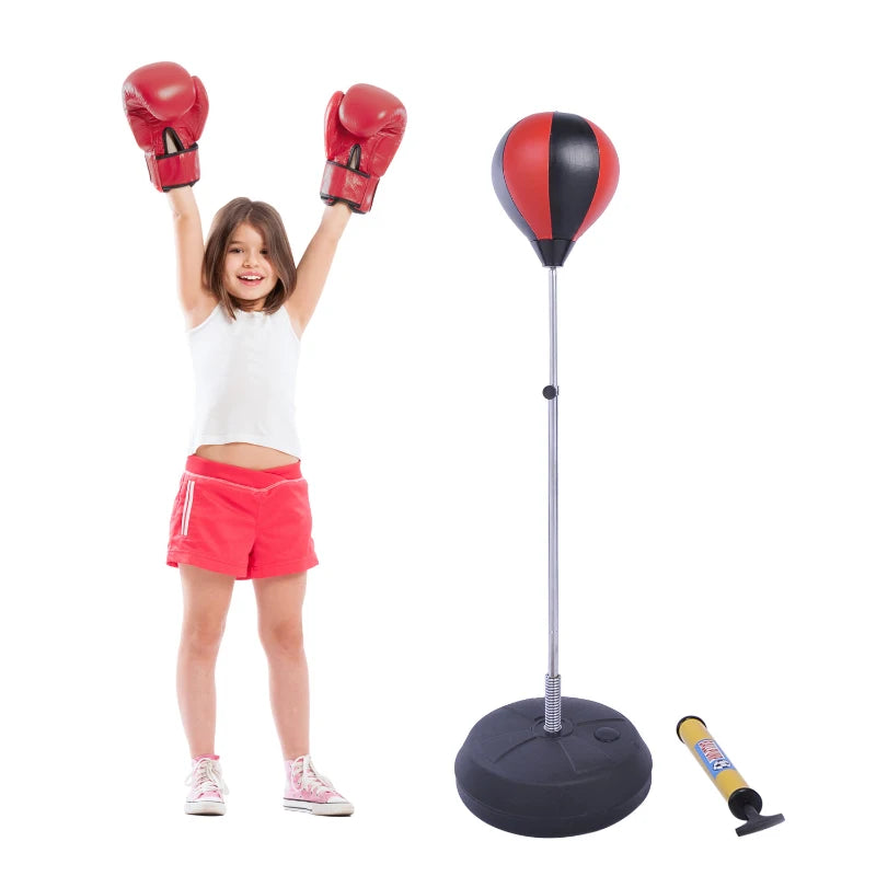 Kids Adjustable Height Boxing Punch Ball Set - Blue - Gloves & Pump Included