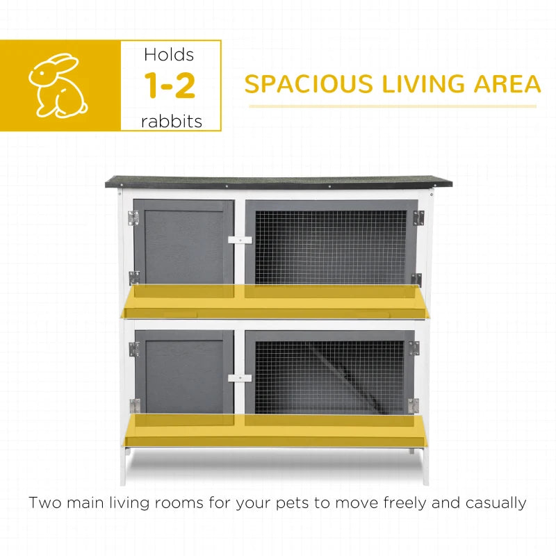 Grey 2 Tier Rabbit Hutch with Sliding Tray & Ramp, 100x47x91cm