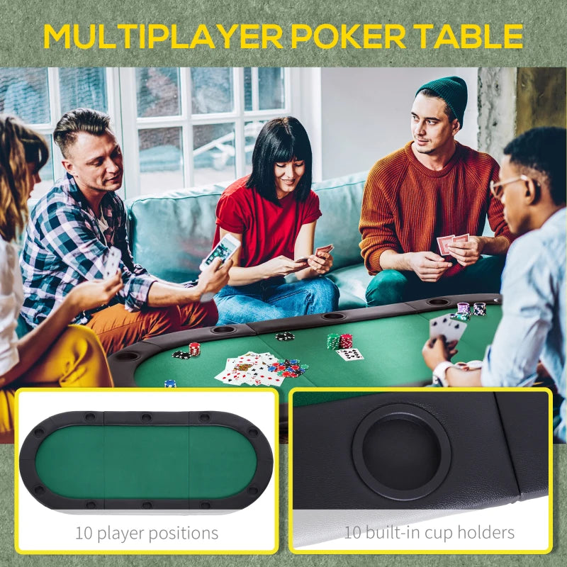 Black 10-Seater Folding Poker Table with Drink Holders