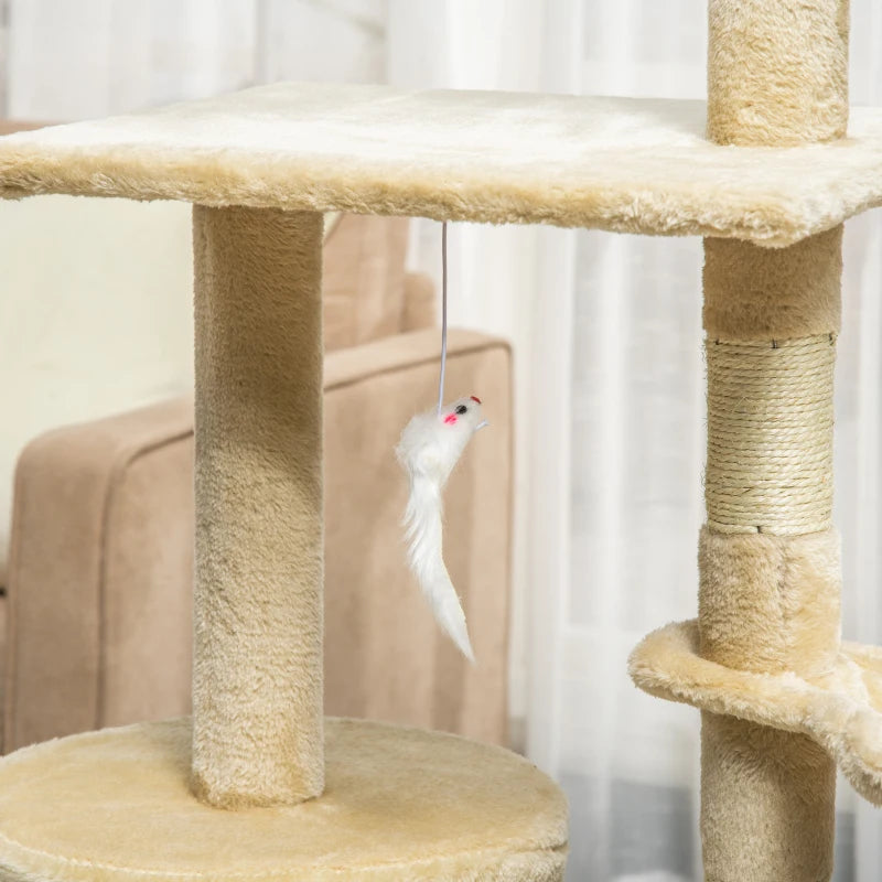 Beige Cat Climbing Tower with Scratching Post - 135cm