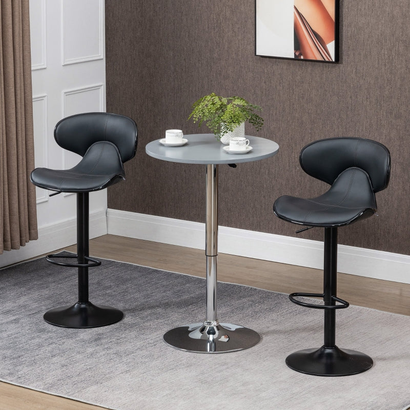 Grey Adjustable Swivel Bar Stools Set of 2 with Footrest and Backrest